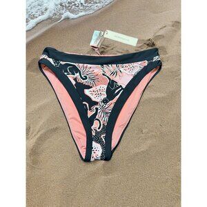 BCBGeneration Bikini Bottom Reversible Peach Black Panther Bathing Suit Sz L NWT